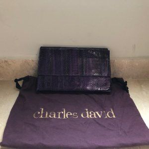 CHARLES DAVID SNAKESKIN EMBOSSED LEATHER CLUTCH